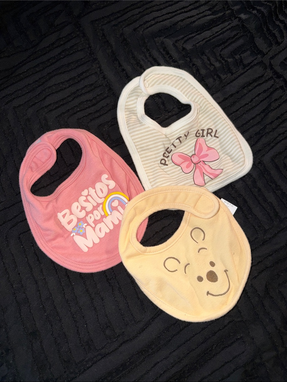 Three-Piece Baby Bib Set in Pink, Cream & Yellow - Cute Cartoon Designs